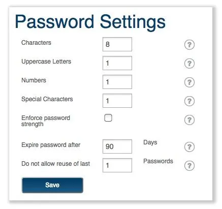 password settings for healthcare devices and programs