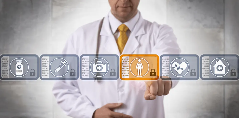 A doctor selects a CABG Surgery procedure using HUD graphics