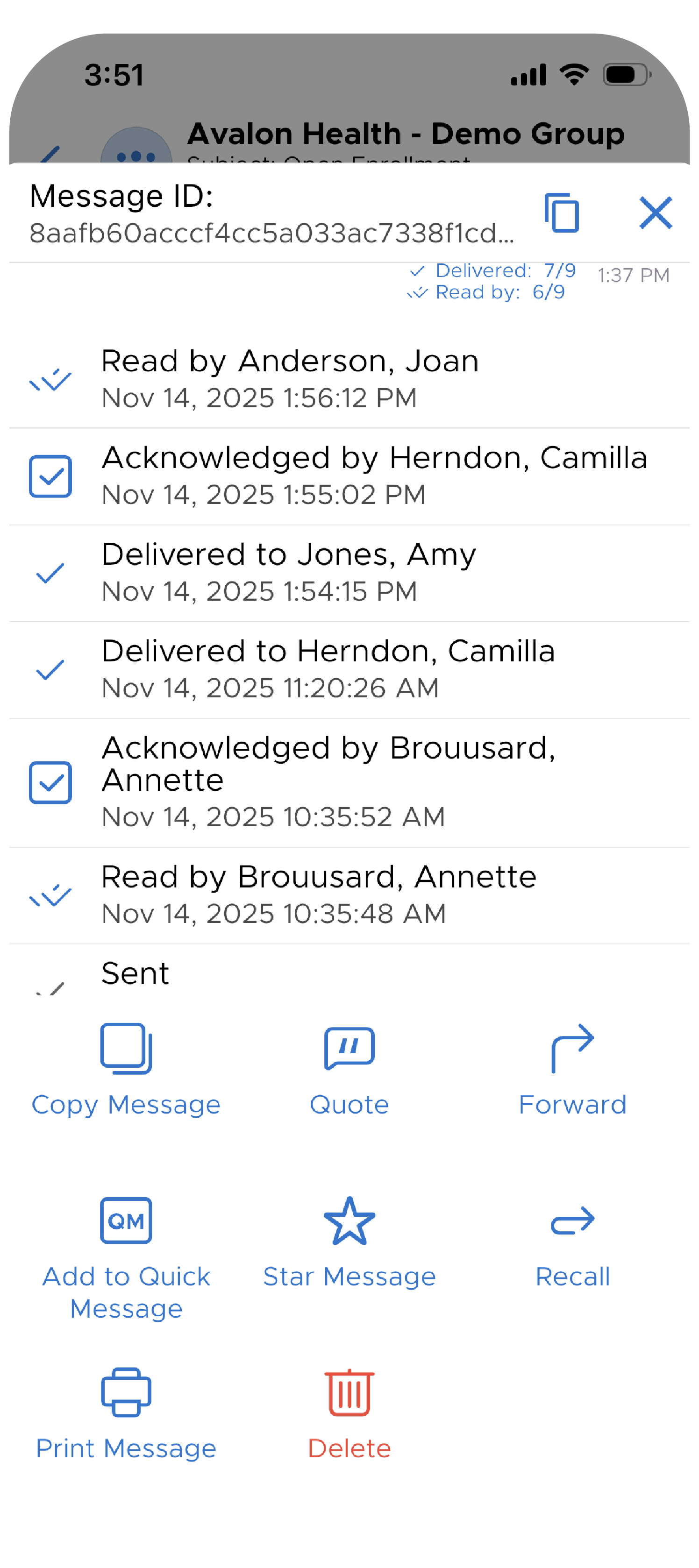 Request acknowledgment in QliqCHAT