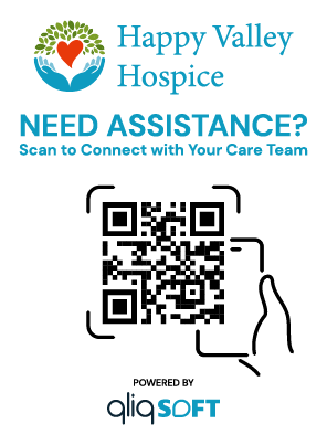 Happy Valley Hospice refrigerator QR magnet: scan to connect with your care team, powered by QliqSOFT